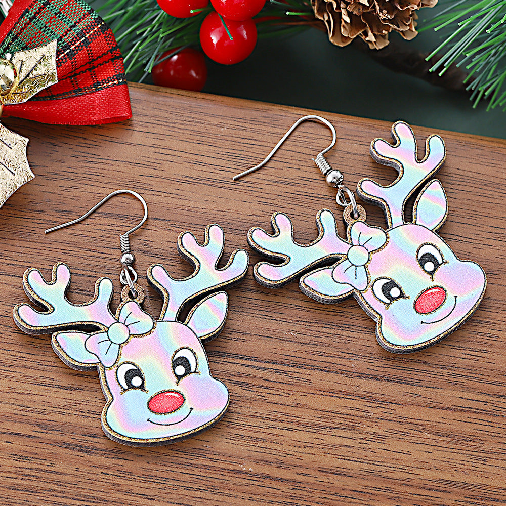 Wholesale Christmas Western Style  Elk Wooden Double-Sided Earrings